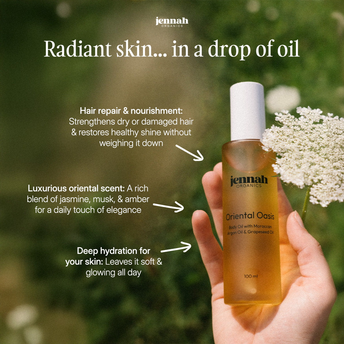 Oasis Oriental - Aceite de Lujo para Piel y Cabello con Aceite de Argán y Aceite de Semilla de Uva